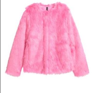 H&M pink faux fur coat